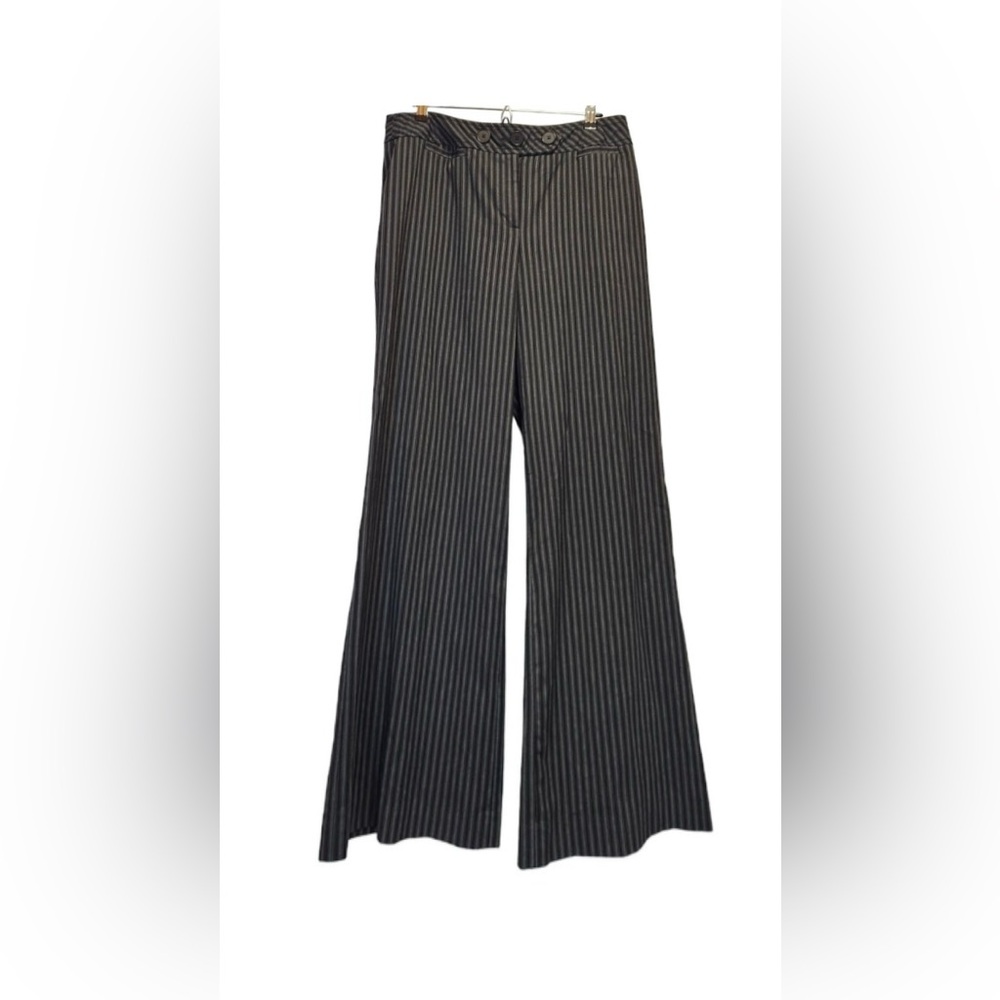 Ann Taylor Loft Julie Woman Wide Leg Black Pinstripe Dress Pants Size 12 Pocket